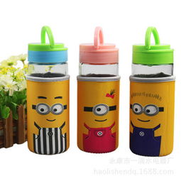 现货批发手提玻璃杯小黄人玻璃杯各款杯套儿童水杯杯子 好利身日用品